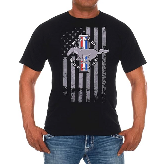 Ford Mustang T-Shirt Ford Mustang Tribar Logo American Flag Schwarz