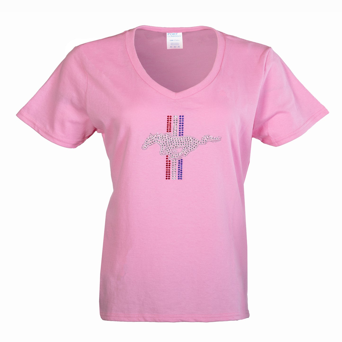 Ford Mustang Damen T-Shirt Mustang Tribar Logo Strasssteine Pink