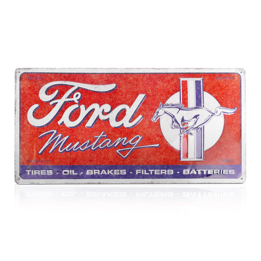 Ford Mustang Blechschild Horse & Stripes Logo rot