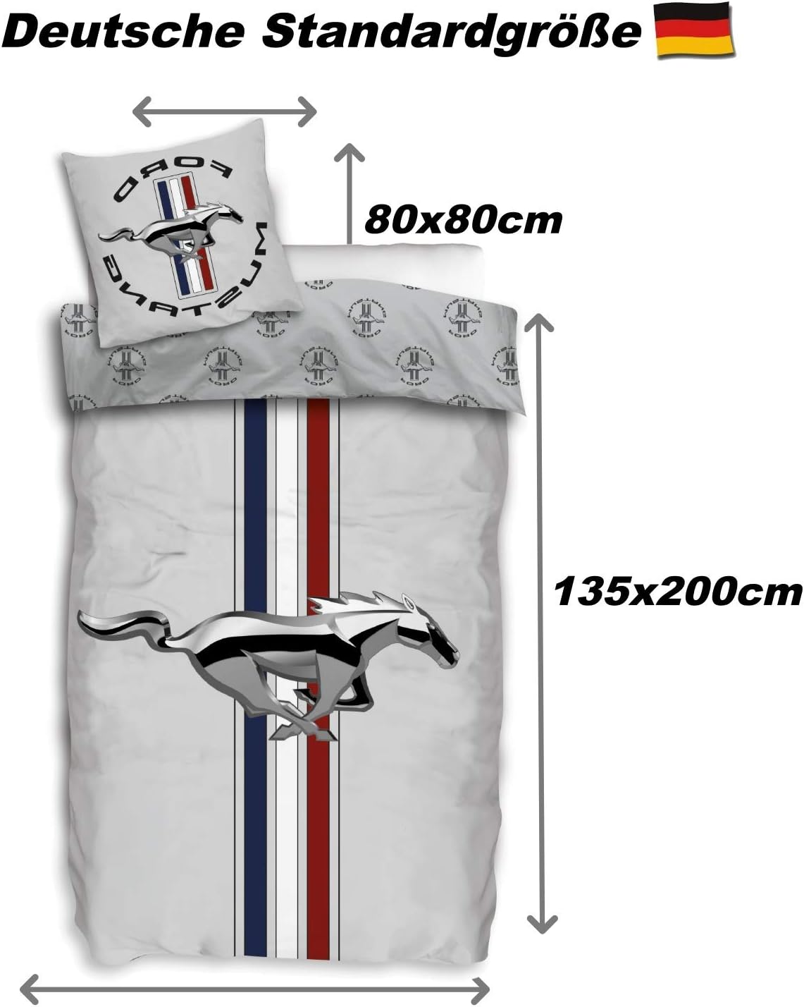 Ford Mustang Bettwäsche mit Mustang Tribar Logo 135x200 | Kissenbezug 80x80