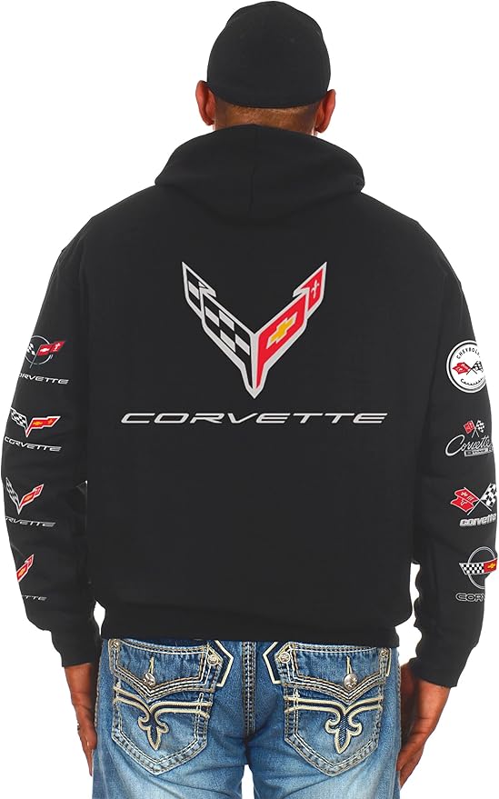 Corvette C8 Kapuzenjacke Sweatjacke mit C8 Logo Collage Schwarz