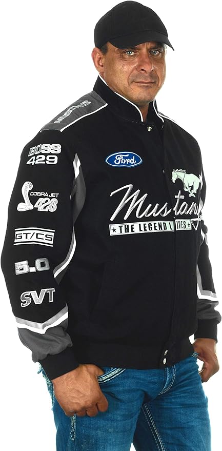 Ford Mustang Jacke Bestickt Mustang Logos All Over The Years Schwarz