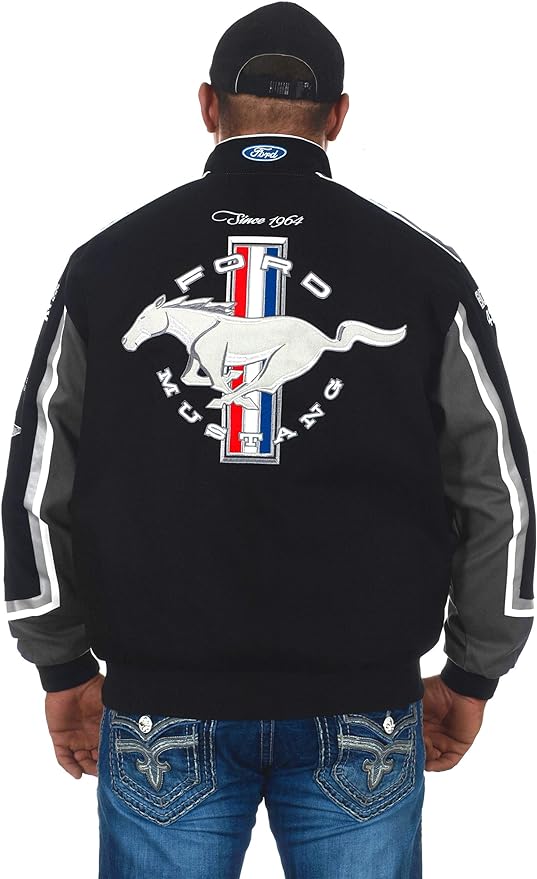 Ford Mustang Jacke Bestickt Mustang Logos All Over The Years Schwarz