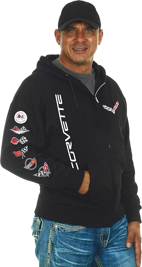 Corvette C7 Kapuzenjacke Sweatjacke mit C7 Logo Collage Schwarz