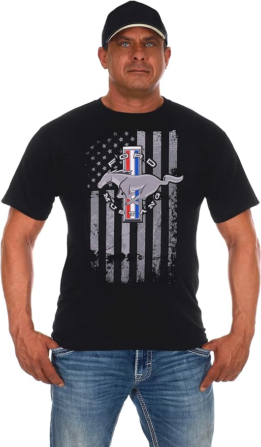 Ford Mustang T-Shirt Ford Mustang Tribar Logo American Flag Schwarz