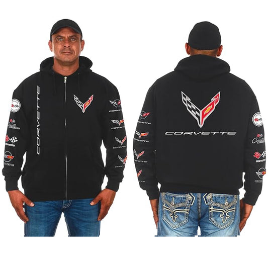 Corvette C8 Kapuzenjacke Sweatjacke mit C8 Logo Collage Schwarz