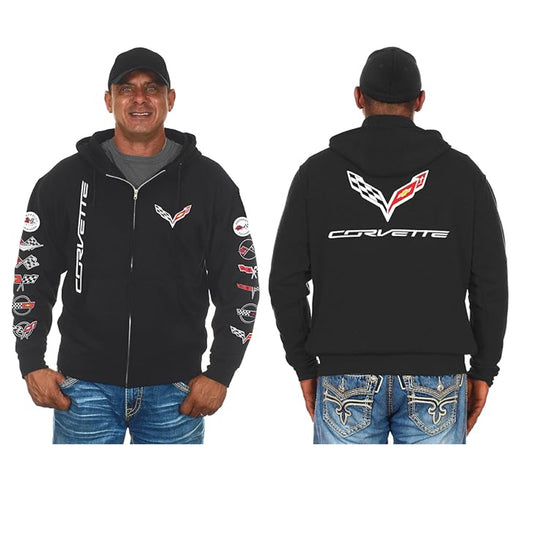 Corvette C7 Kapuzenjacke Sweatjacke mit C7 Logo Collage Schwarz