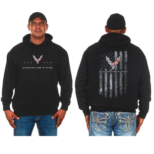Corvette C8 Hoodie Kapuzenpullover mit C8 Logo US Flag Schwarz