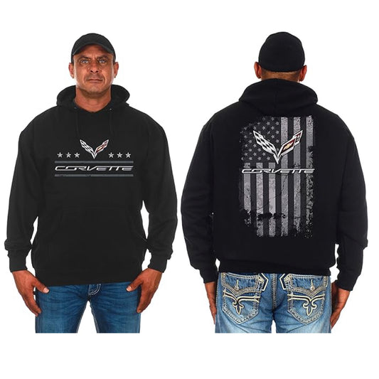 Corvette C7 Hoodie Kapuzenpullover mit C7 Logo US Flag Schwarz