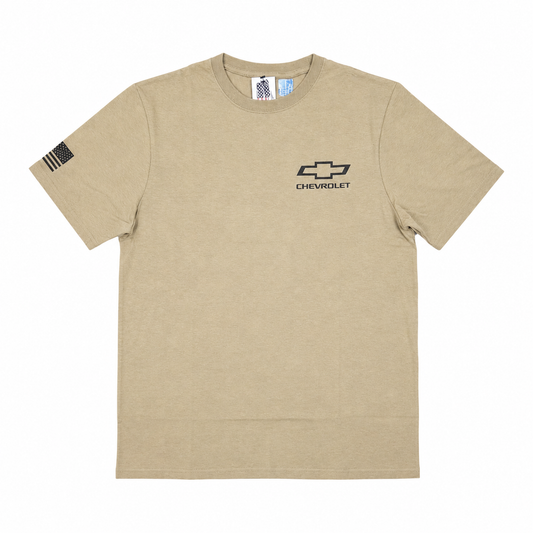 Chevrolet T-Shirt USA Made Patriotic Shirt mit Chevy Bowtie Beige