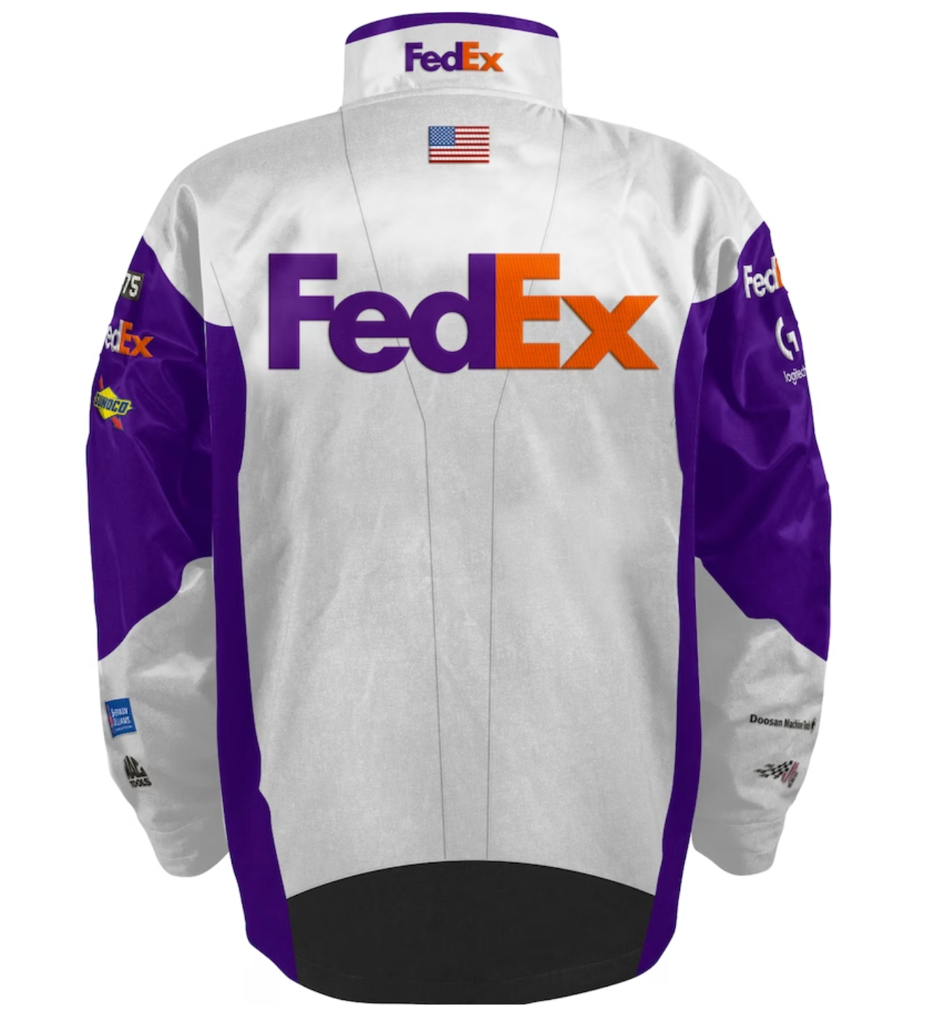 NASCAR Jacke Denny Hamlin Joe Gibbs Racing Team Collection White FedEx Nylon Uniform Jacket
