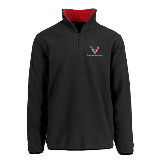 Corvette C8 Fleece Troyer mit Corvette C8 Logo Schwarz