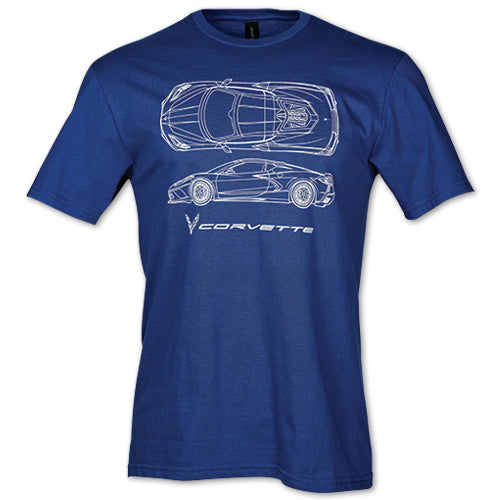 Corvette C8 T-Shirt Blueprint Blaupause