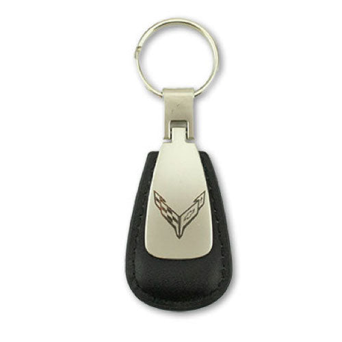Corvette Schlüsselanhänger mit Corvette C8 Logo Metall/Leder