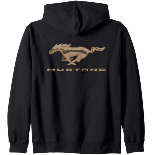 Ford Mustang Kapuzenjacke mit goldenem Mustang Running Horse Schwarz