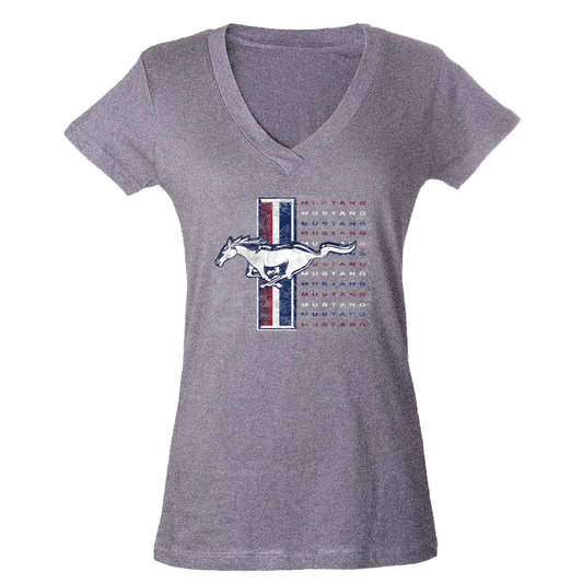 Ford Mustang Damen T-Shirt Mustang Tribar Logo Hellgrau