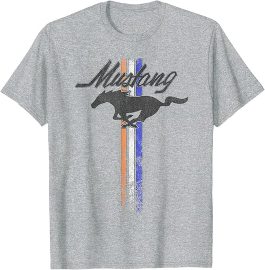 Ford Mustang T-Shirt Mustang Pony Tribar Stripes Hellgrau