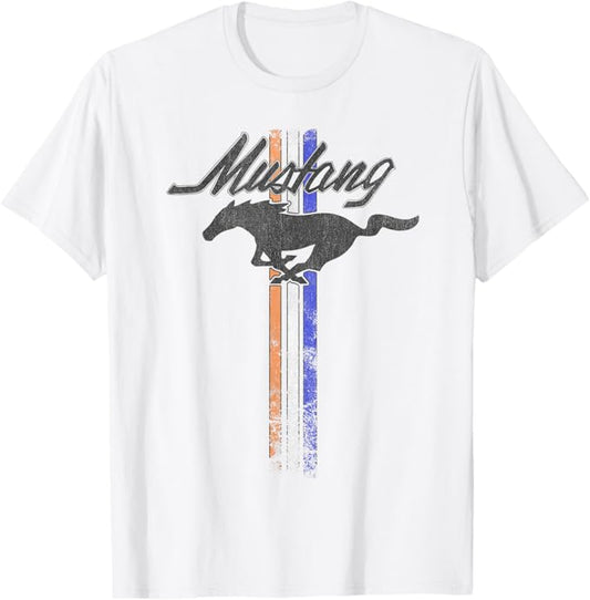 Ford Mustang T-Shirt Mustang Pony Tribar Stripes Weiß