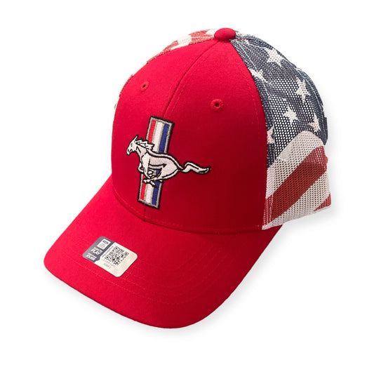 Ford Mustang Basecap Trucker Cap Mustang Tribar Logo Patriotic Rot/Blau/Weiß