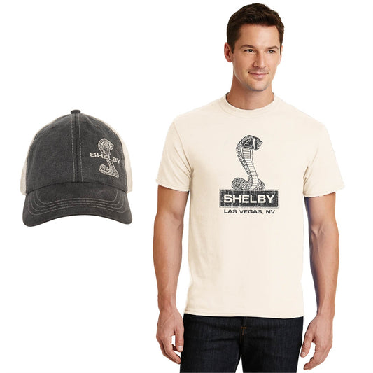 Shelby Super Snake T-Shirt und Basecap Set mit Shelby Super Snake Logo Beige