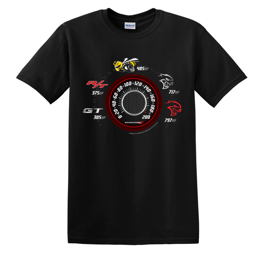 Dodge T-Shirt mit Dodge Speedo Logo Motiv R/T SRT Hellcat Schwarz