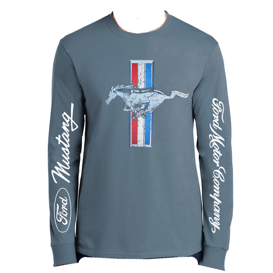 Ford Mustang Longsleeve T-Shirt Mustang Tribar Logo Blaugrau