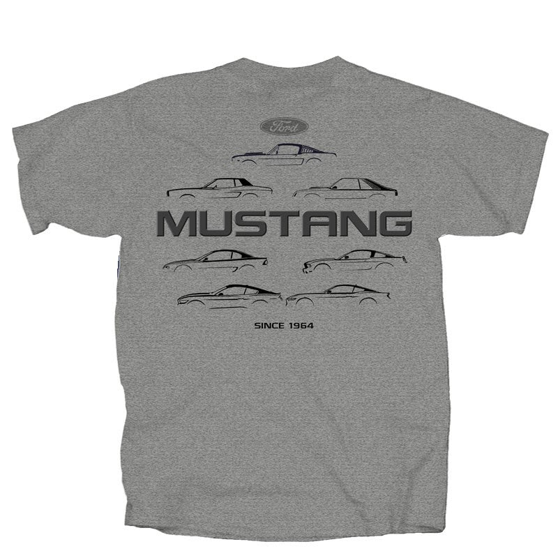 T-shirt Ford Mustang Evolution | Grigio Melange | Uomo Taglie M L XL XXL | Licenza Ufficiale