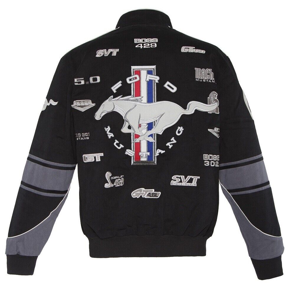 Ford Mustang Jacke Bestickt Mustang Logos All Over The Years Schwarz
