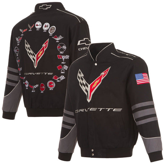 Corvette Jacke mit Corvette Logo Collage "Thru The Years" Sonderedition Schwarz