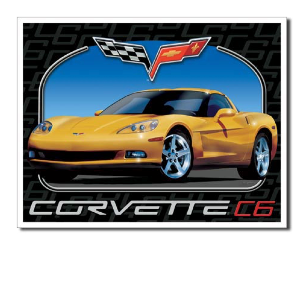 Corvette Blechschild "Corvette C6 mit Corvette Logo Flag"
