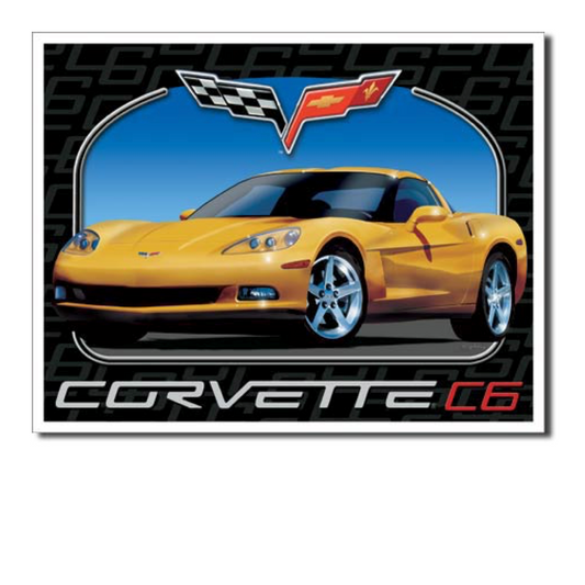 Corvette Blechschild "Corvette C6 mit Corvette Logo Flag"