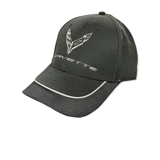 Corvette C8 Basecap Carbon Fiber Metallic Chrome Emblem Schwarz