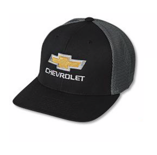Chevrolet Gold Bowtie Flexfit Mesh Basecap Trucker Cap Schwarz