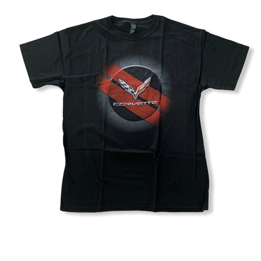 Corvette C7 T-Shirt Corvette C7 Logo Flag mit Stripes Schwarz