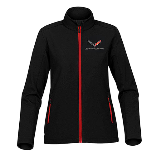 Corvette Damen Softshell Jacke Corvette C7 Logo Schwarz/Rot