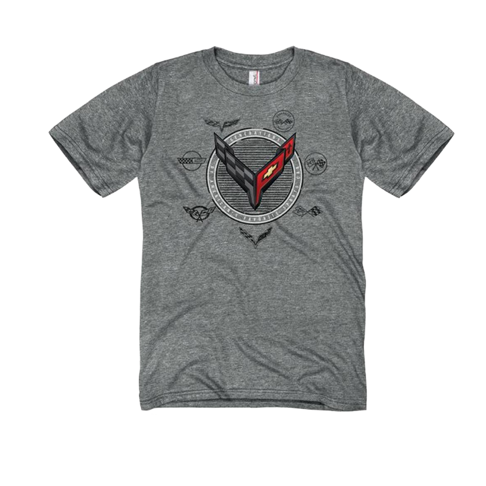 Corvette T-Shirt Corvette C8 Logo Collage Circle Grau