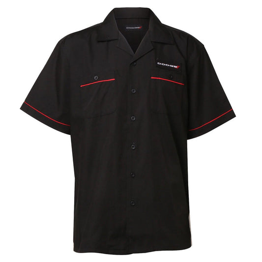 Dodge Pit Crew Shirt Mechanikerhemd Dodge Logo Bestickt Schwarz