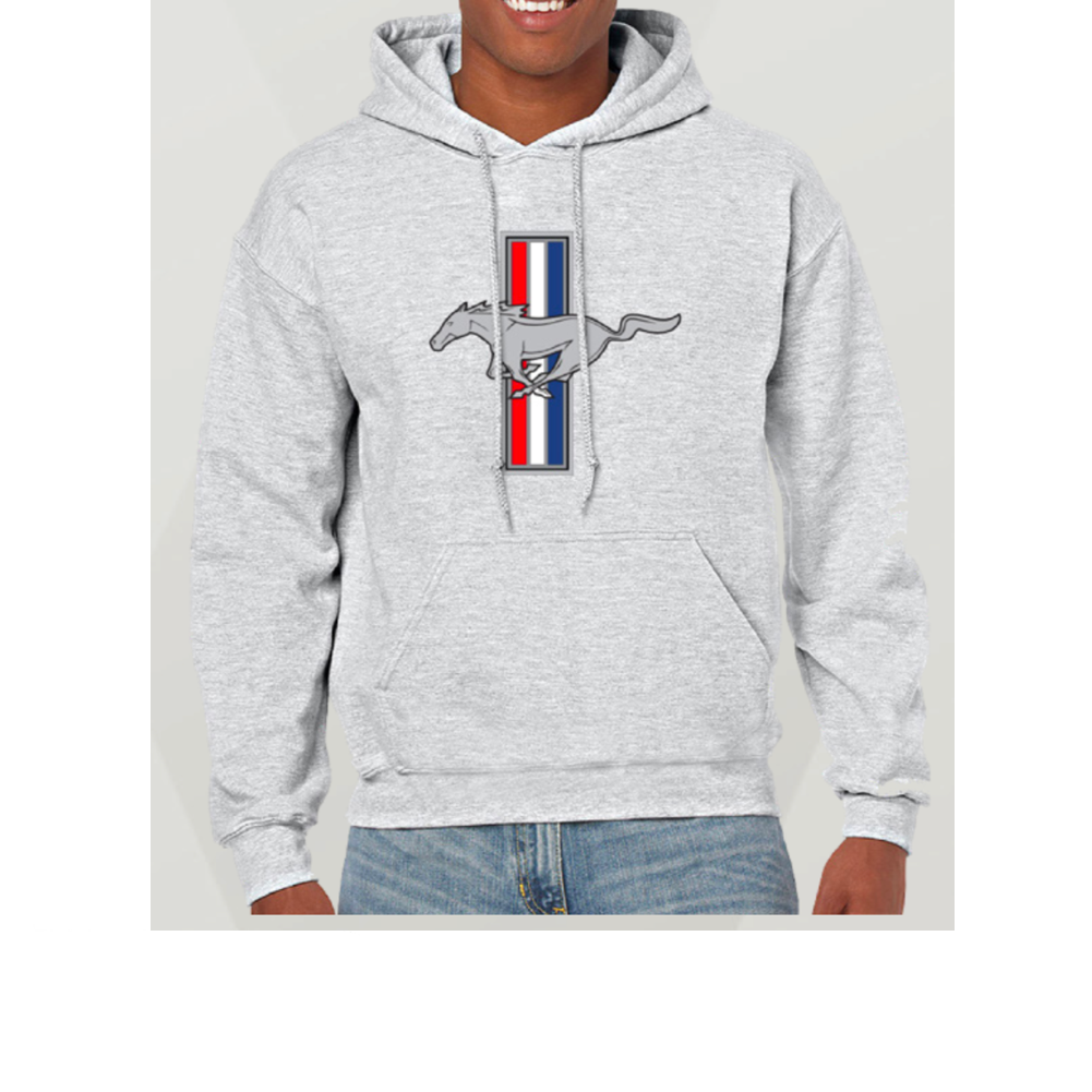 Ford Mustang Hoodie Kapuzenpullover Mustang Tribar Logo Hellgrau