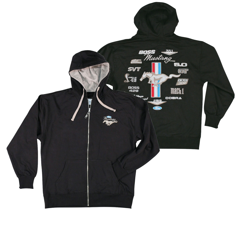 Mustang Hoodie Kapuzenjacke Mustang Logo Collage Gestickt Schwarz
