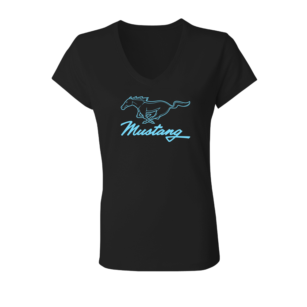 Ford Mustang Damen T-Shirt mit Mustang Pony Running Horse Logo Schwarz/Türkis