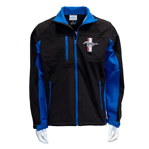 Ford Mustang Softshell Jacke Bestickt Mustang Tribar Logo Schwarz/Blau