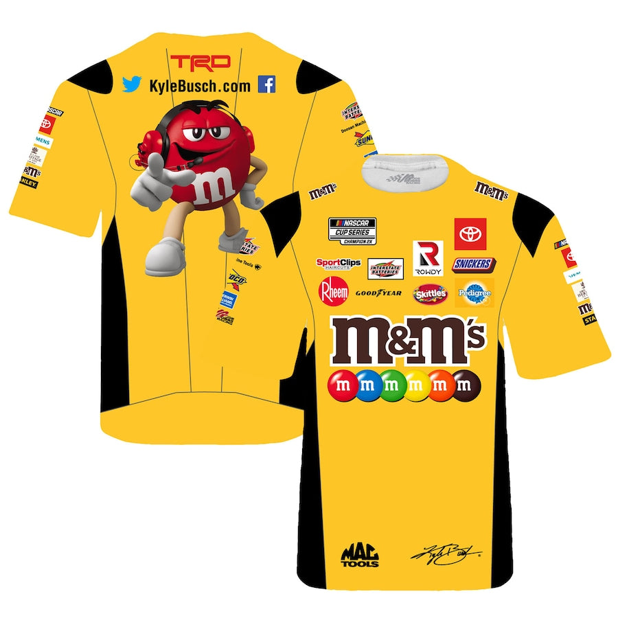 NASCAR T-Shirt Kyle Busch Sublimated Pit Crew T-Shirt m&m's Gelb