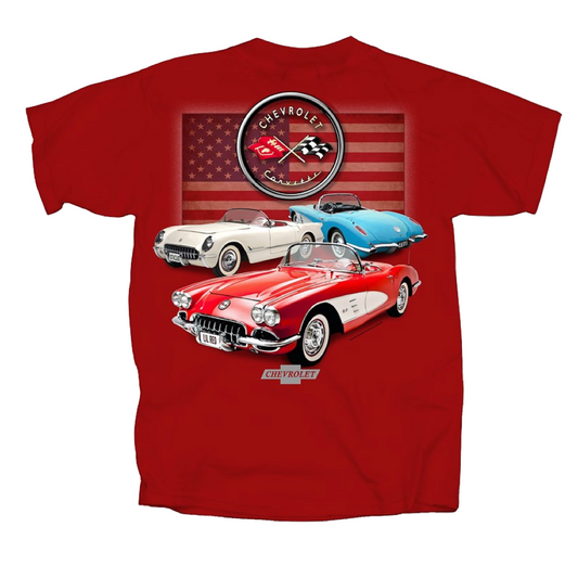 Corvette C1 T-Shirt C1 Motiv C1 Series mit US Flag Dunkelrot
