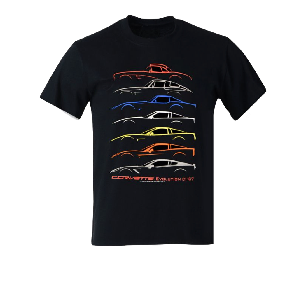 Corvette T-Shirt Corvette C1 bis C7 Evolution Motiv Schwarz