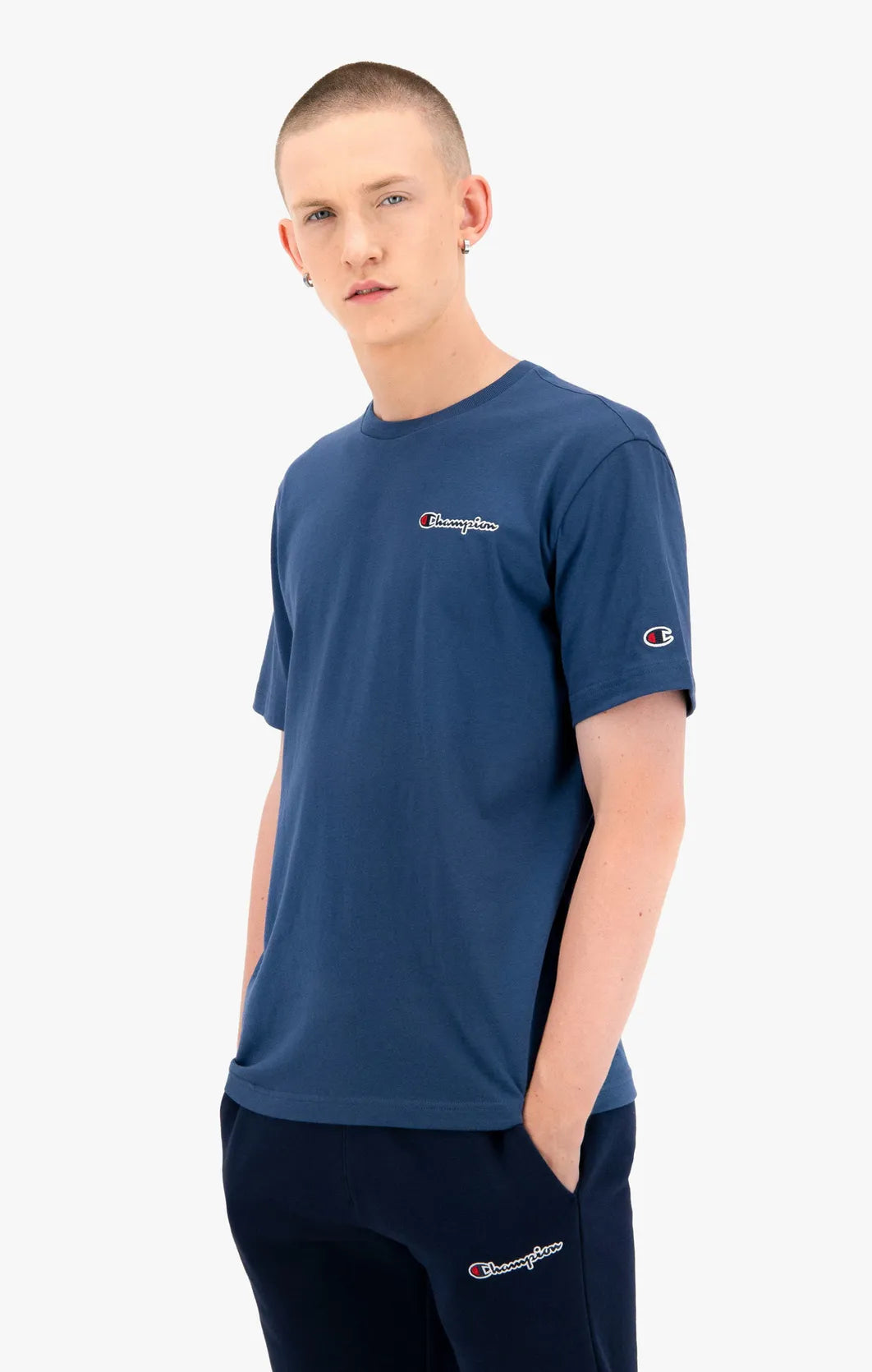 Champion Schriftzug mit – uscar-world Dark 216480 Turquoise T-Shirt Logo kleinem