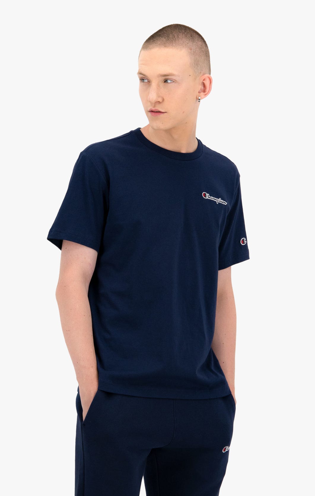 Champion T-Shirt mit kleinem Logo Schriftzug Dunkelblau 216480 – uscar-world