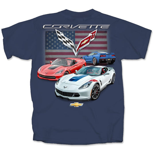 Corvette T-Shirt Corvette C7 Grandsport USA Flag Dunkelblau