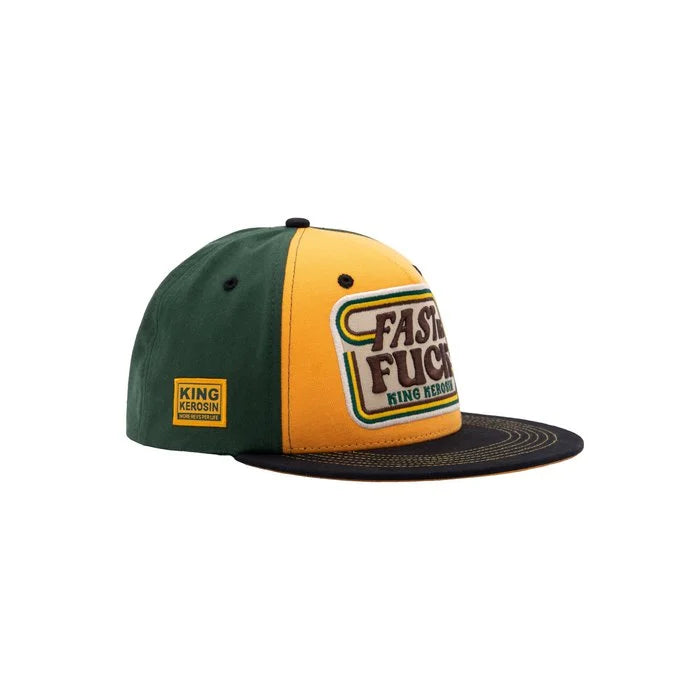 King Kerosin Flat Cap «Fast as Fuck» Schwarz/Gelb