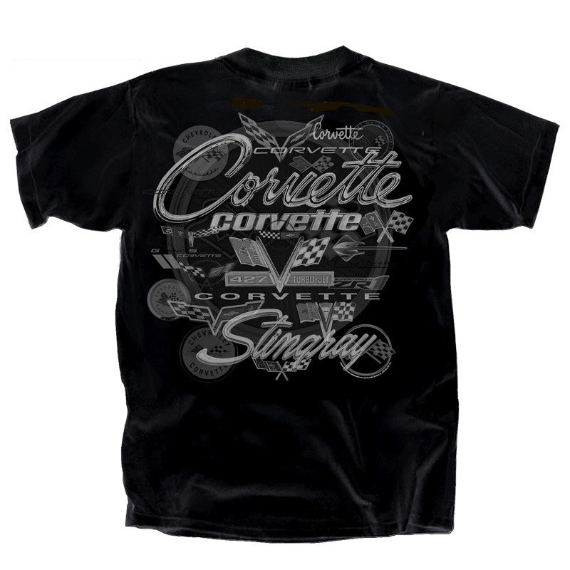 Corvette T-Shirt Corvette Logo Collage "Thru The Years" Schwarz