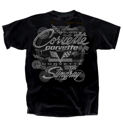 Corvette T-Shirt Corvette Logo Collage "Thru The Years" Schwarz